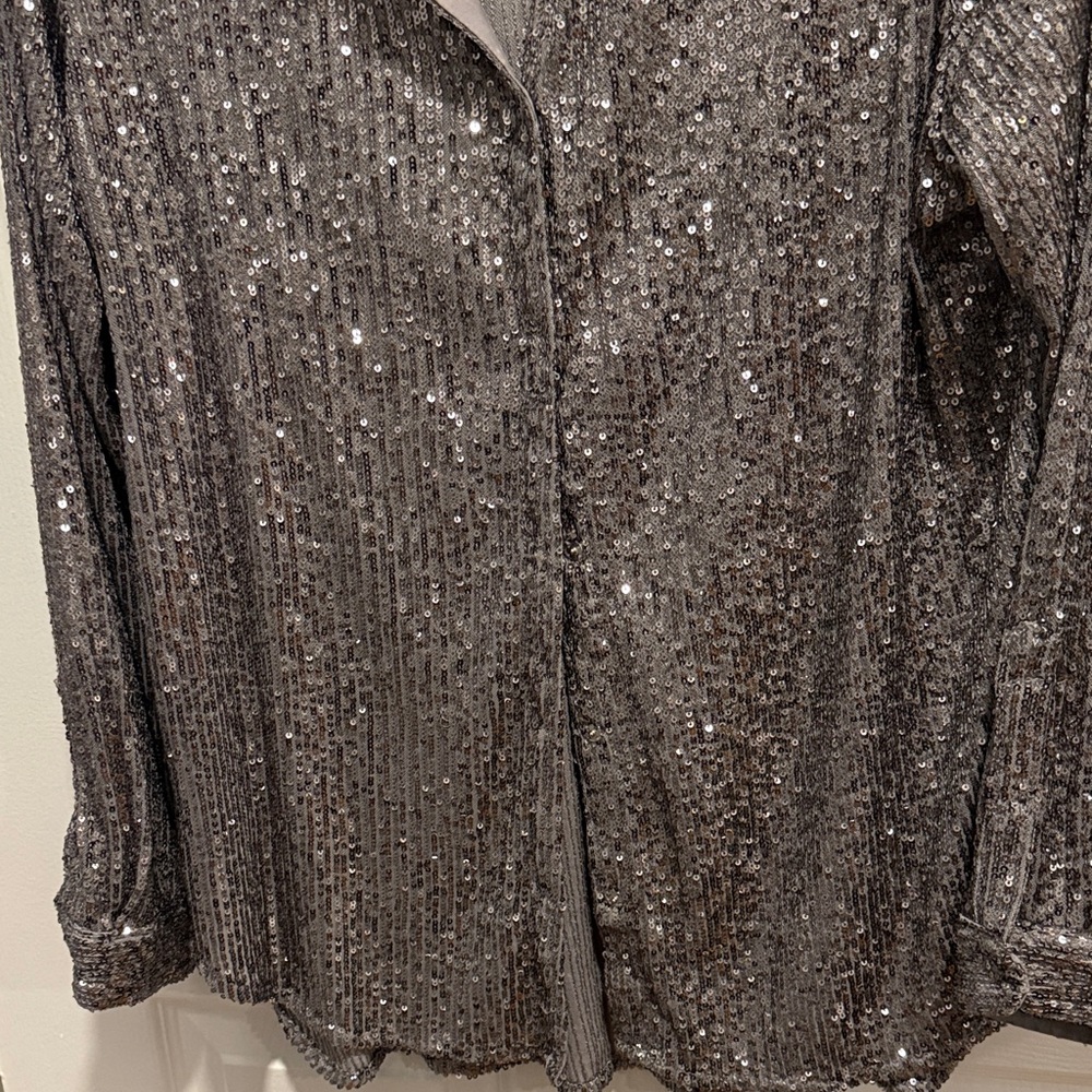 Philosophy Silver Sequin Button Down Shirt - image 4